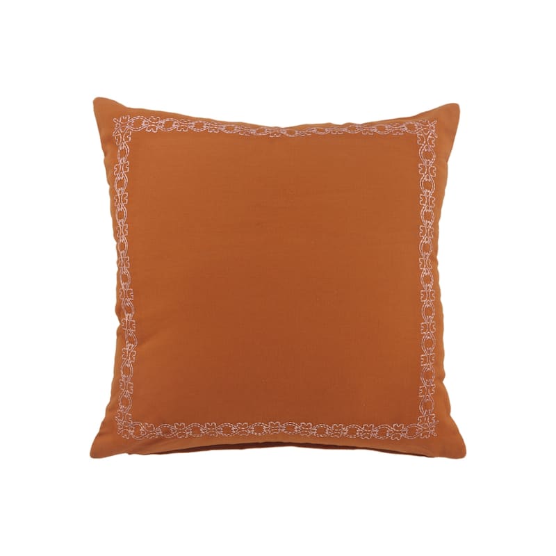 Handwoven Embroidered Border Square Throw Pillow - 20" - Cinnamon Orange