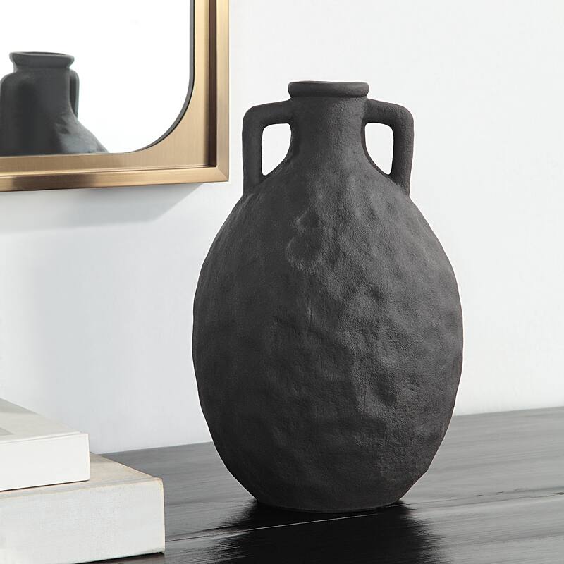 Renwil Fox Indoor Ceramic Vase, Textured Matte Black