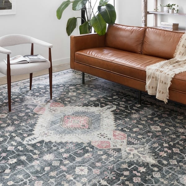 slide 2 of 21, Alexander Home Leanne Vintage Boho Oriental Printed Area Rug 2' x 5' - Charcoal / Multi