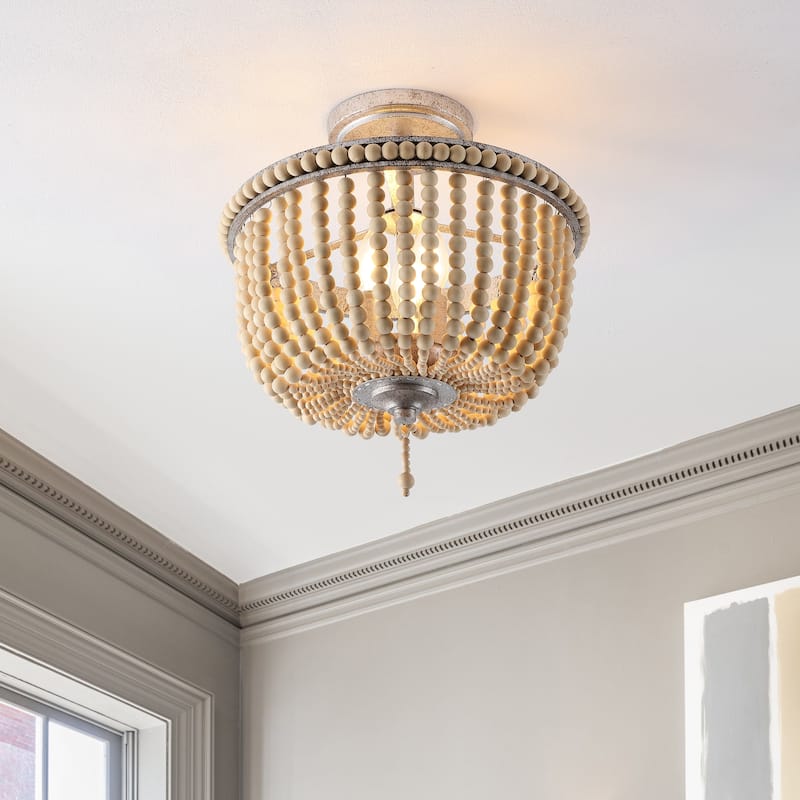 Georgian Wood Beaded/Metal LED Flush Mount, by JONATHAN Y