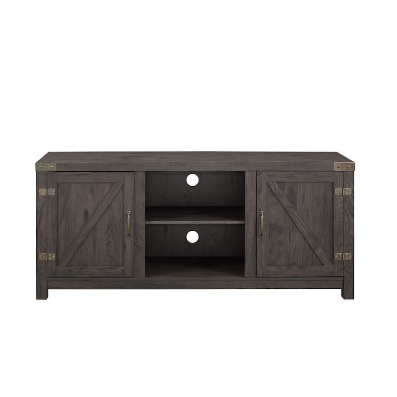 Rustic Modern Farmhouse Barn Door 3-Shelf TV Stand for TVs Up to 65 Inches with Adjustable Storage