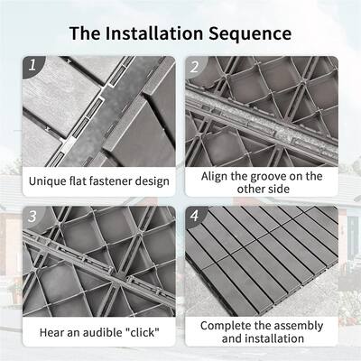 Patio Interlocking Deck Tiles, 12"x12"Square Composite Decking Tiles, Four Slat Plastic Outdoor Flooring Tile (Dark Grey;Brown)
