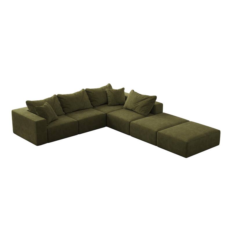 Oversized Chenille Upholstered Sectional Sofa Set Modular Couch Cloud Sleeper Sofa Bed with Ottomans and Pillows for Living Room