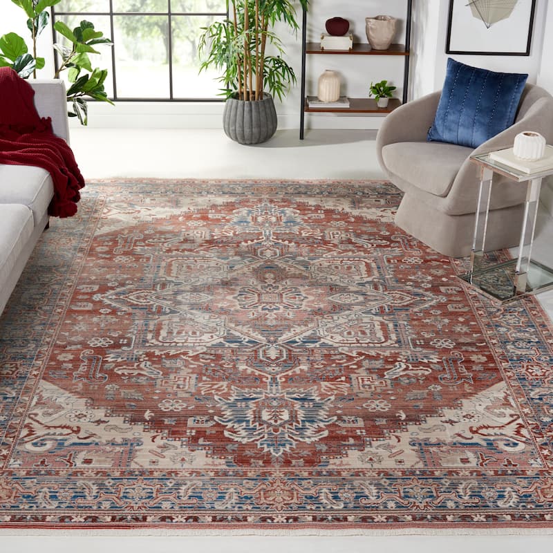 SAFAVIEH Vintage Persian Gertrude Oriental Medallion Rug - 6'7" Square - Rust/Navy