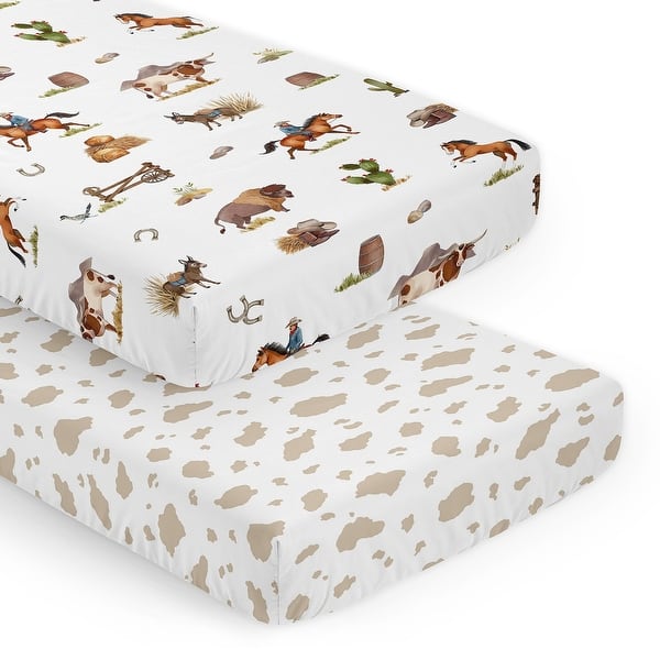 slide 2 of 6, Sweet Jojo Designs Western Cowboy Boy 2 Pack Fitted Crib Sheets Cow Print and Wild West Southern Country South Horse Farm Animal