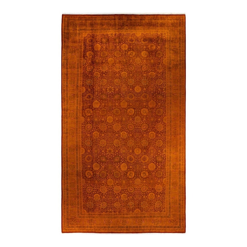 Overton Handknotted Wool Vintage Inspired Contemporary Overdyed Yellow Area Rug - 17' 1" x 9' 4"