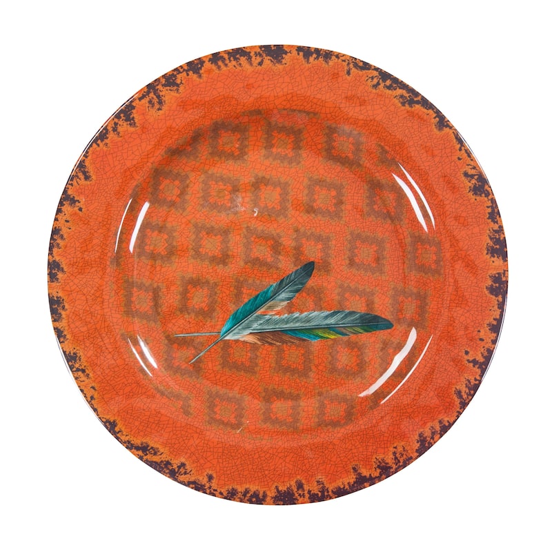 Paseo Road by HiEnd Accents Feather Design Melamine Dinner Plate, 4PC