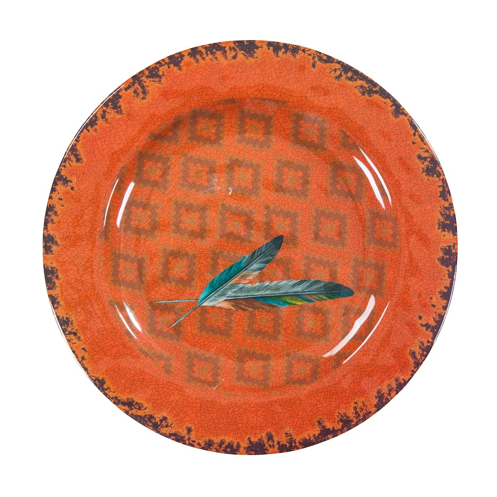 Paseo Road by HiEnd Accents Feather Design Melamine Dinner Plate, 4PC