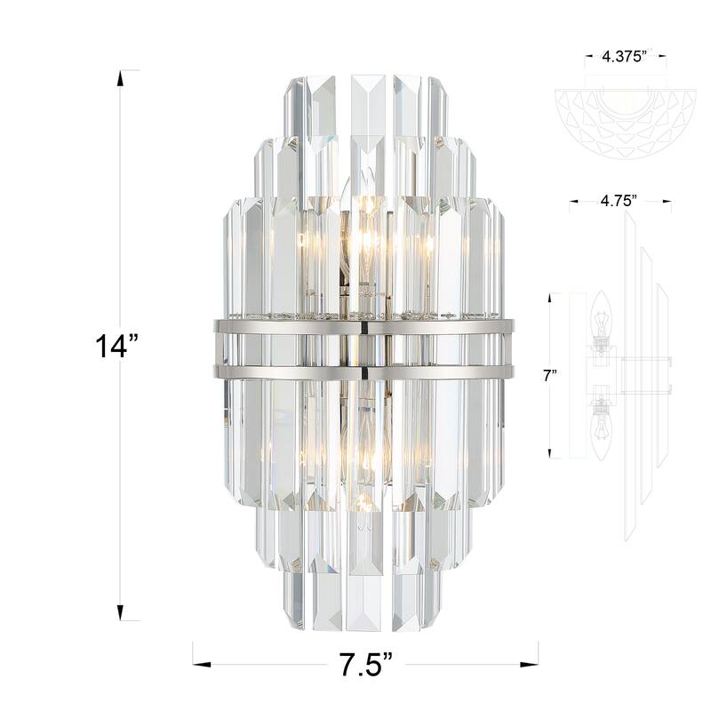 Hayes 2 Light Polished Nickel Wall Mount - 7.50'' W x 14.20'' H