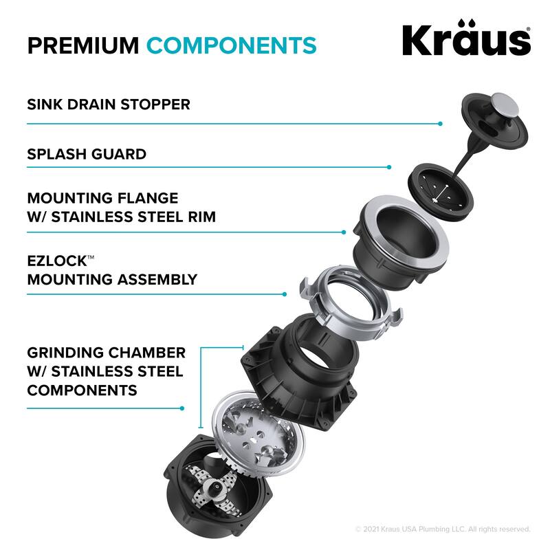 KRAUS WasteGuard Continuous Feed Garbage Disposal for Kitchen Sinks