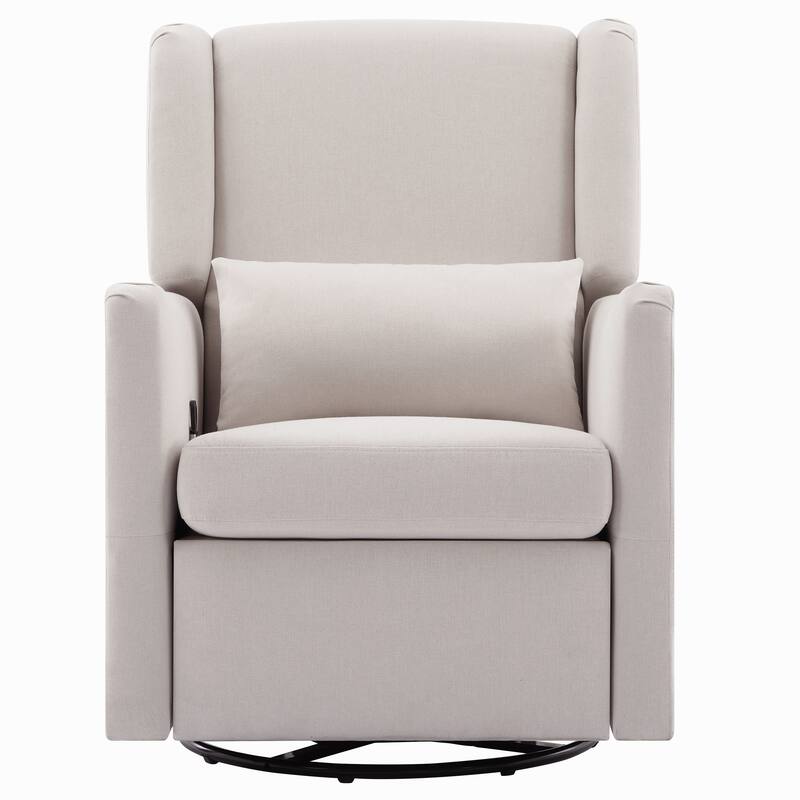 360 Swivel Rocker Recliner Chair, Wingback Accent Chair Nursery Chair with Adjustable Backrest & Footrest, Beige