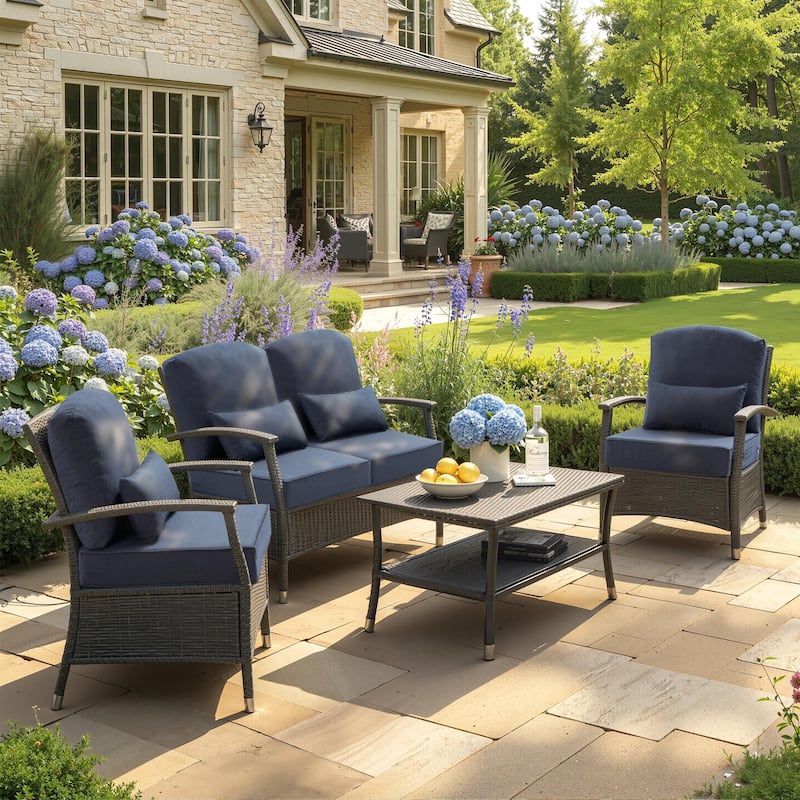 24 x 24 x 5.5 in Patio Premium Fabric Outdoor Seat Cushions Set (Seat & Back) with Pillow