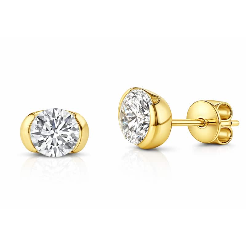 Auriya 14k Gold Lab Grown Round Diamond Stud Earrings 0.50 to 8.00 ct. tw. Push-Back (F-G VS) - White - Yellow - 3