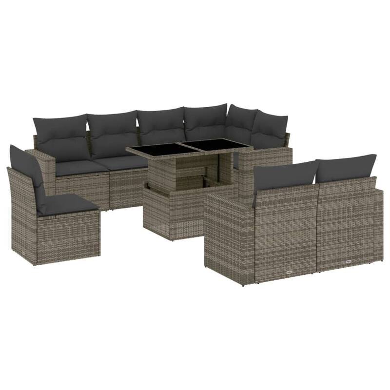 vidaXL Patio Sofa Set with Cushions Outdoor Furniture 9 Piece Poly Rattan - 21.7 x 39.4 x 28.7
