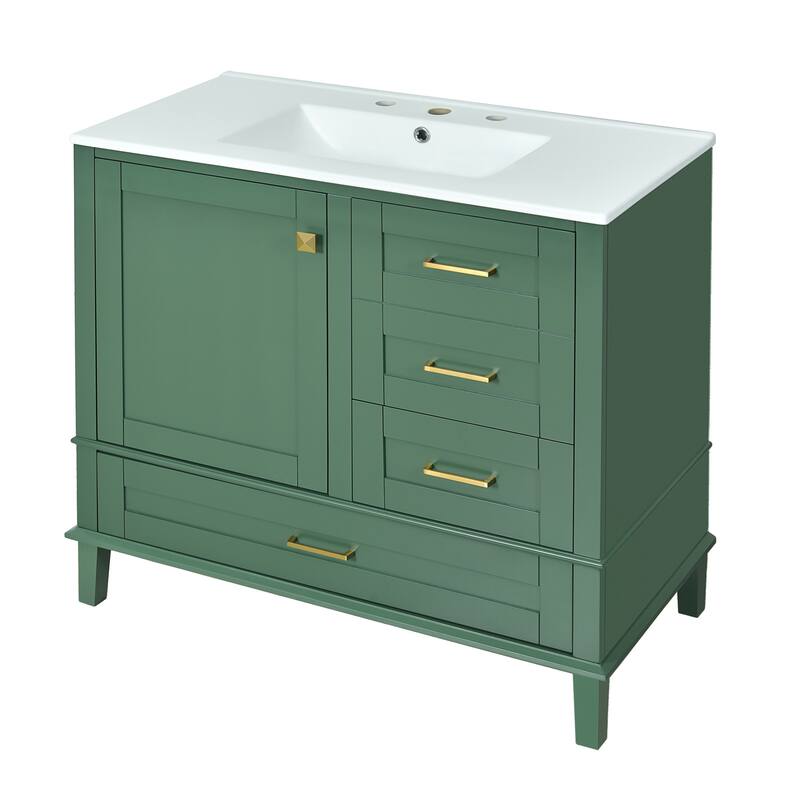 Bathroom Vanity with Sink, Bathroom Cabinet with Solid Wood Frame, Storage Cabinet with Soft Closing Door and 3 Drawers