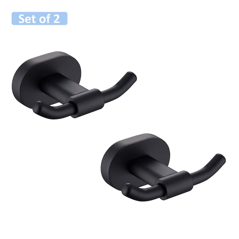 Wall Mounted 2 in 1 Towel Hook Double Robe Hook (set of 2) - Black