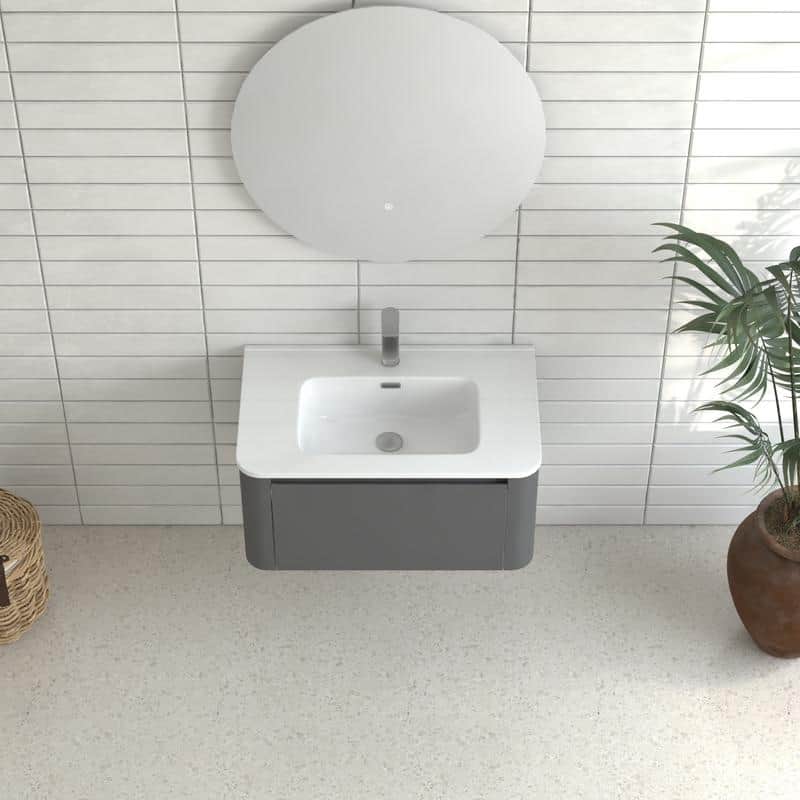 Floating Bathroom Vanity with Ceramic Sink Top Wall Mounted Cabinet
