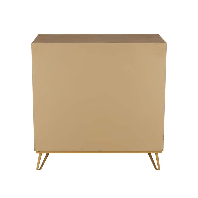 Wooden Ribbed 1 Door and 3 Drawer Cabinet with Gold Metal Handles - Brown - Roche River Decor - 20"W x 36"L x 36"H