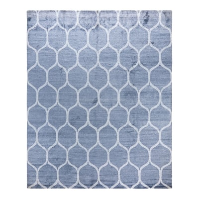 Modern One-of-a-Kind Hand-Knotted Area Rug, Blue - 8' 2" x 10' 1"
