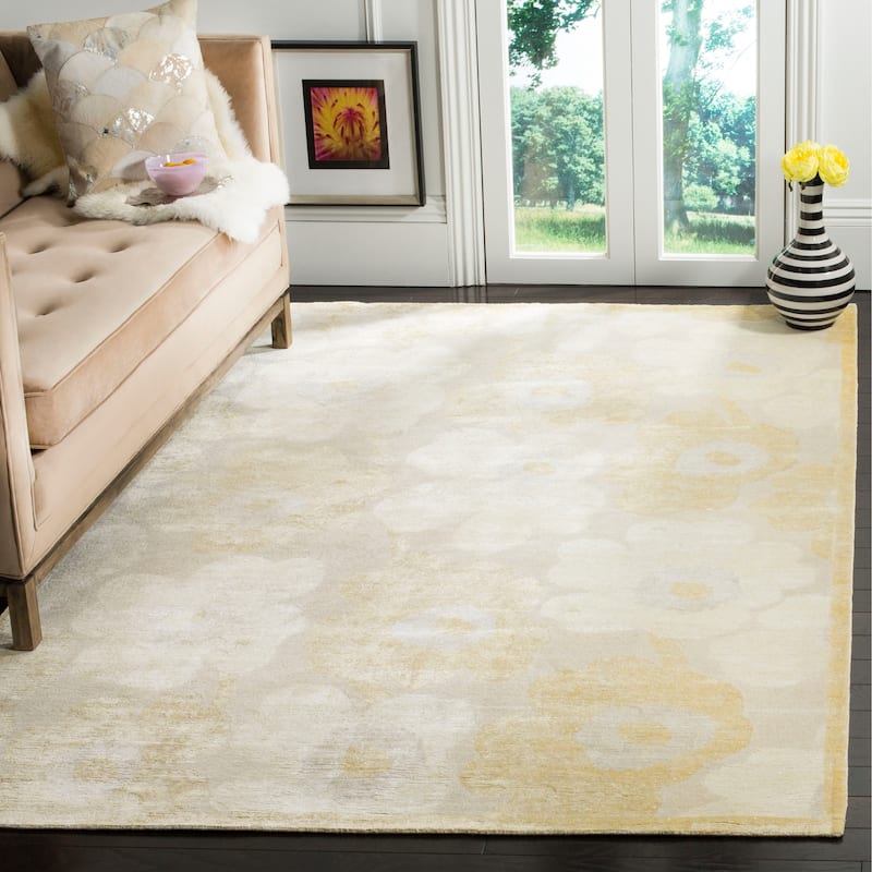 SAFAVIEH Couture Hand-knotted Tibetan Sheribane Modern Wool Rug - 9' x 12' - Creme/Yellow