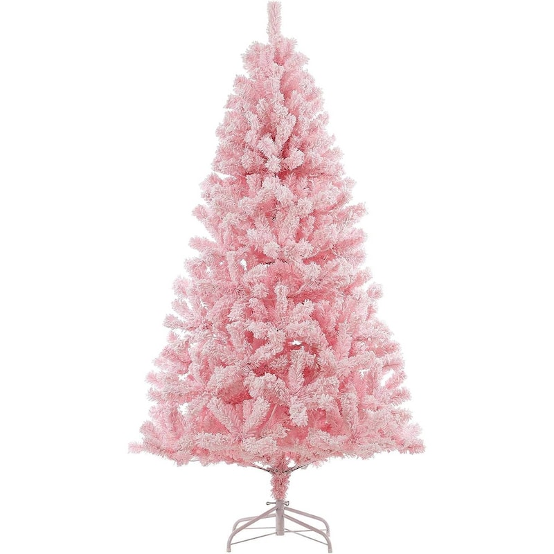 6 FT Snow Flocked Pink Pre-Lit Artificial Xmas Christmas Tree for Home Office - 6FT - Pink