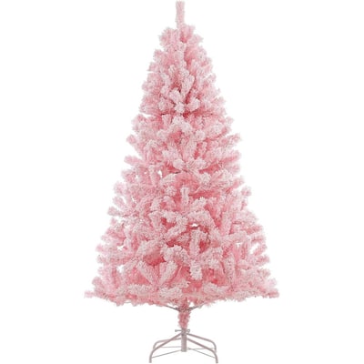 6 FT Snow Flocked Pink Pre-Lit Artificial Xmas Christmas Tree for Home Office - 6FT
