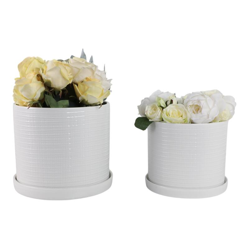 Ceramic Saucer Planters Subtle Finish (Set of 2) - 10", 9" White - 11.75" x 11.75" x 10.25"