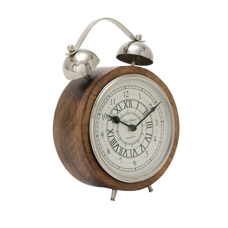 Brown Mango Wood Decorative Clock with Bell Style Top - 3W x 7L x 10H