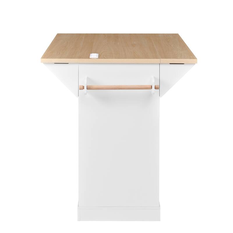 Kitchen Island Cart on 5 Wheels with Extendable Table, Mobile Kitchen Storage Cabinet, Rolling Island with US Standard Outlet