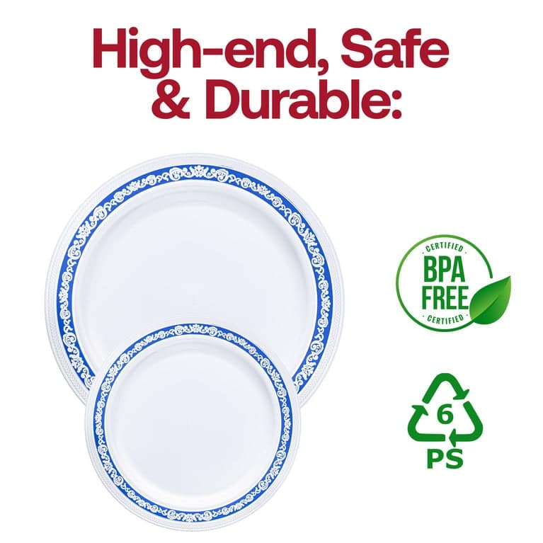 Shiny Royal Rim Disposable Plastic Plate Packs - Party Supplies