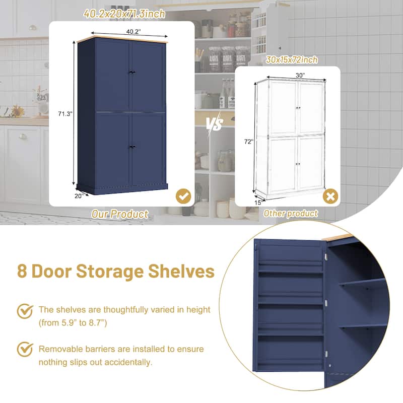 High Freestanding Kitchen Pantry Large Cupboard Storage Cabinet with 2 Drawers,2 Adjustable Shelves