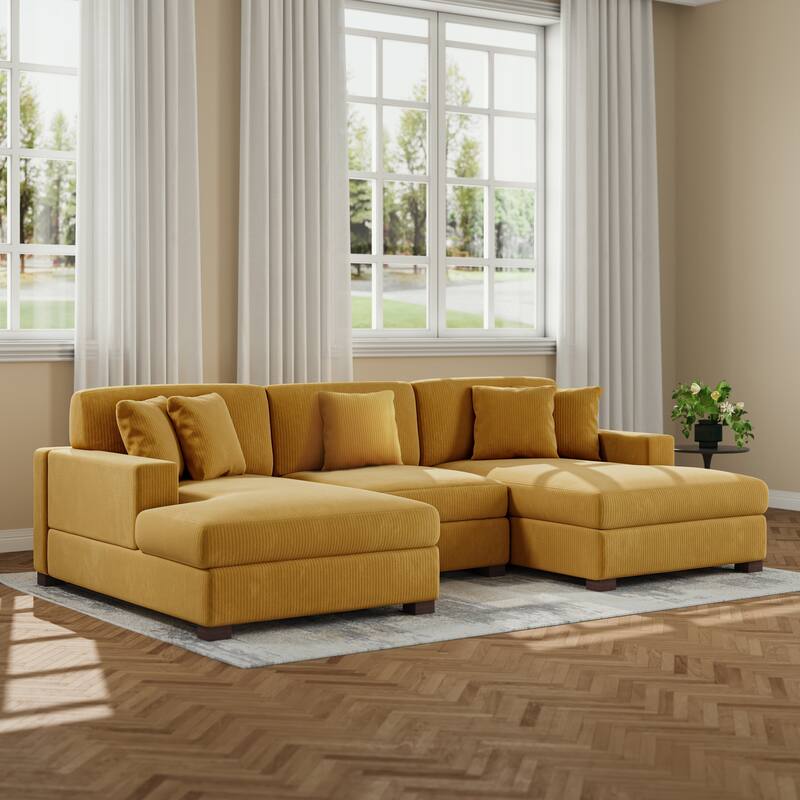 Upholstered Oversized Modular Sectional Sofa Set Corduroy Sleeper Sofa With Chaise