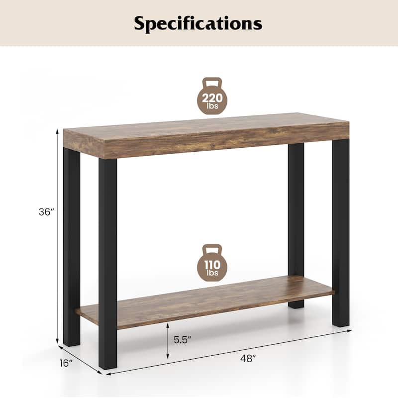 Gymax 2-Tier Home Bar Table w/ Open Shelves Sofa Side Table w/ Storage