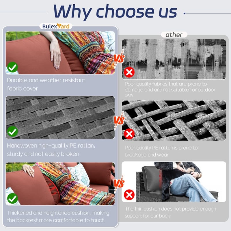 FINCATI 10-piece High Back Oversized Patio Furniture Conversation Set Outdoor Sectional Sofa with Fire Pit Table