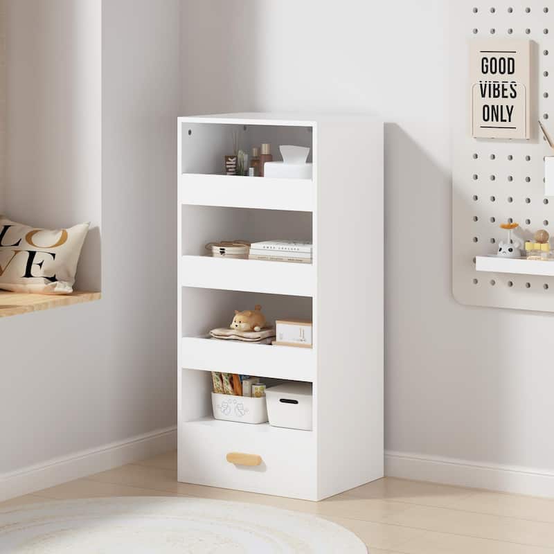 4-Tier Freestanding Bookshelf with 3 Sliding Drawers & 1 Bottom Storage Compartment – Versatile Organizer for Home or Office‌