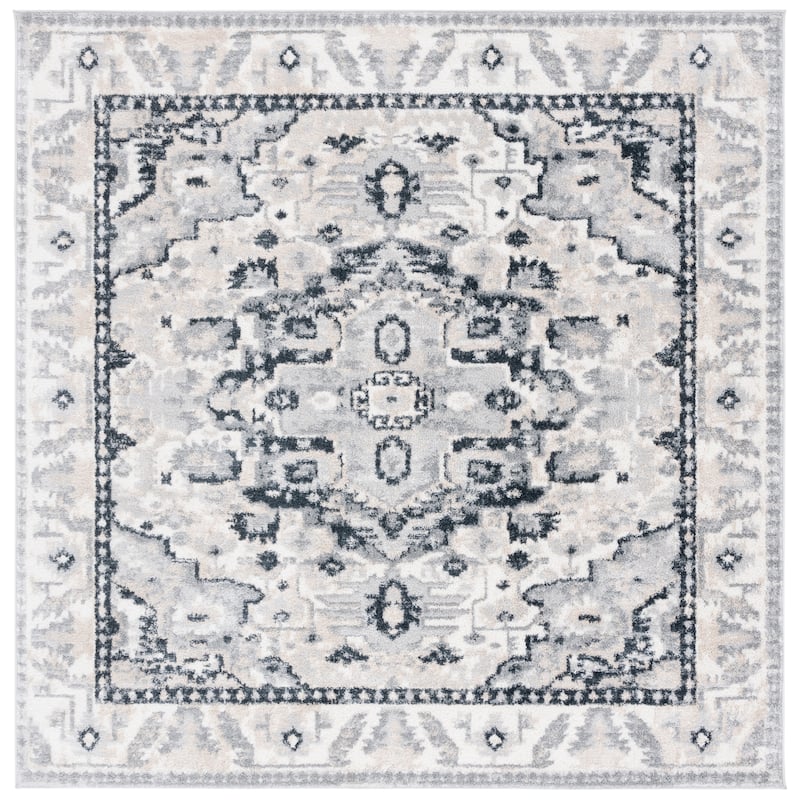 SAFAVIEH Layla Helaine Shabby Chic Farmhouse Rug - 6'7" Square - Ivory Grey/Charcoal