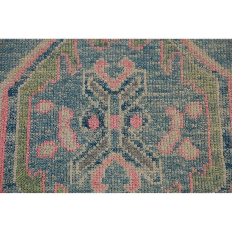 Hand Knotted Oriental 100% Wool Carpet Transitional Geometric Navy Blue & Blues Oushak Runner Rug - 11' 9'' X 3' 3''