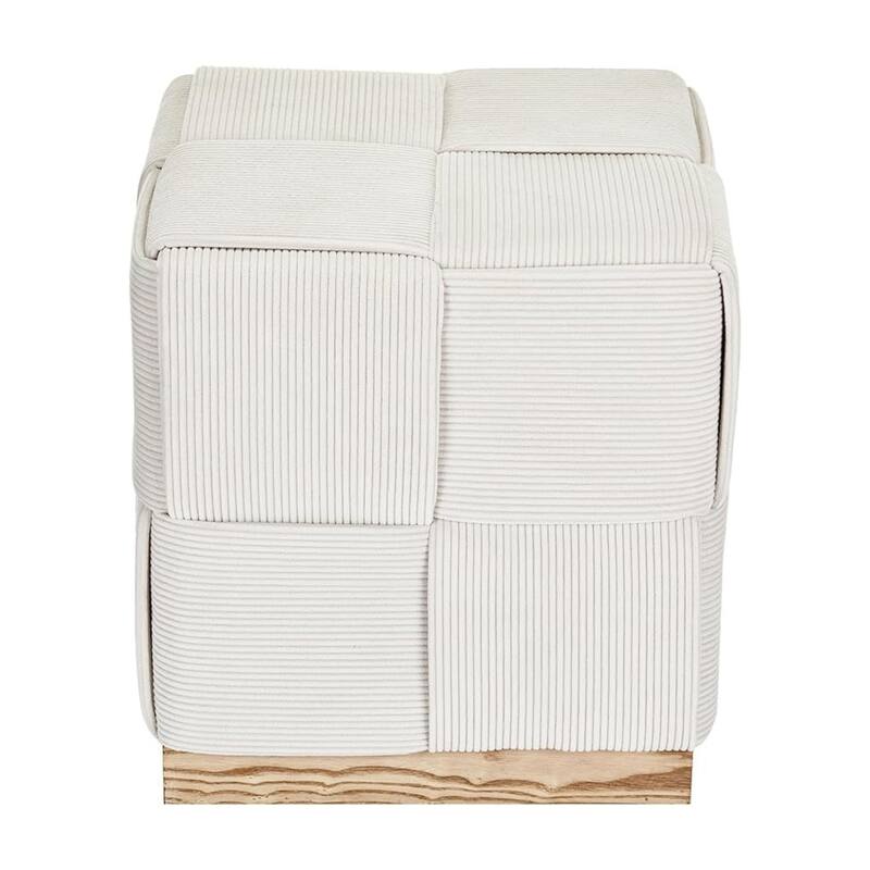 Esme Checker Weave Corduroy Accent Stool with Soft Fabric