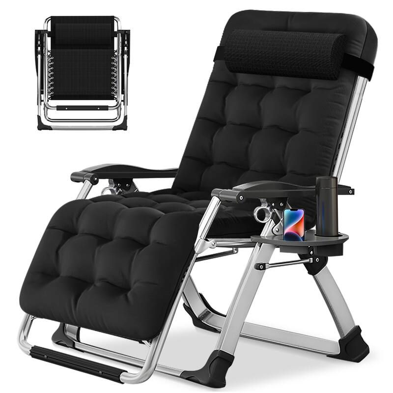 Folding Adjustable Zero Gravity Chair, with PIllow and Cushion, Black