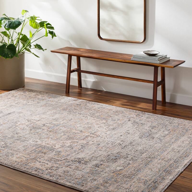 Aitana Traditional Area Rug - 6'7" Round - Beige/Charcoal