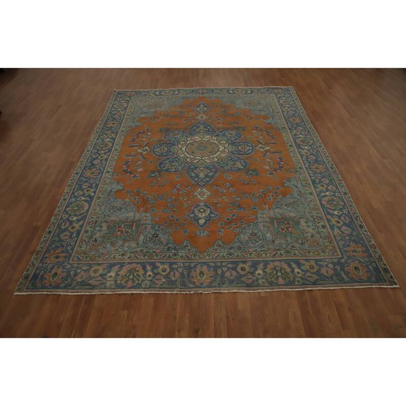 Hand Knotted Oriental 100% Wool Carpet Traditional Floral Oranges & Rust Tabriz Area Rug - 12' 1'' X 9' 1''