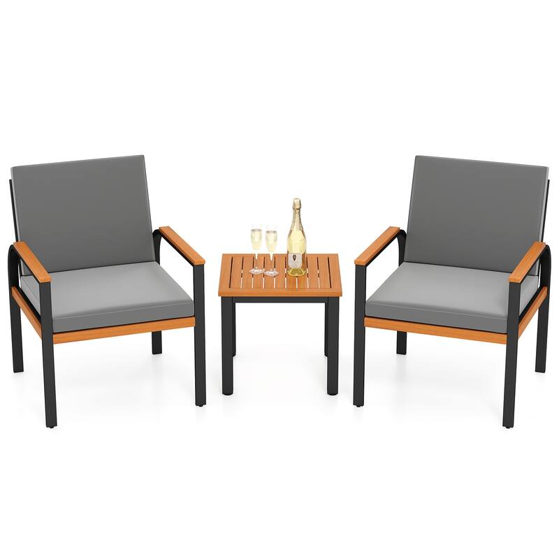 3-Piece Acacia Wood Patio Bistro Conversation Set with Table and Chairs for Garden or Balcony - Table: 18" x 18" x 16.5"