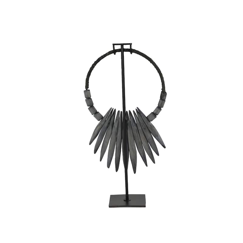 Teak Wood Necklace Handmade Tribal Decorative Sculpture with Stand - Gray or White - Roche River Decor