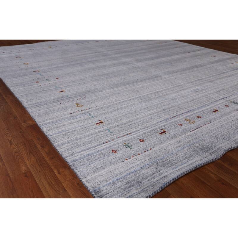 Hand Knotted Oriental 100% Wool Carpet Tribal Animal Pictorial Navy Blue & Blues Gabbeh Area Rug - 9' 8'' X 8' 2''