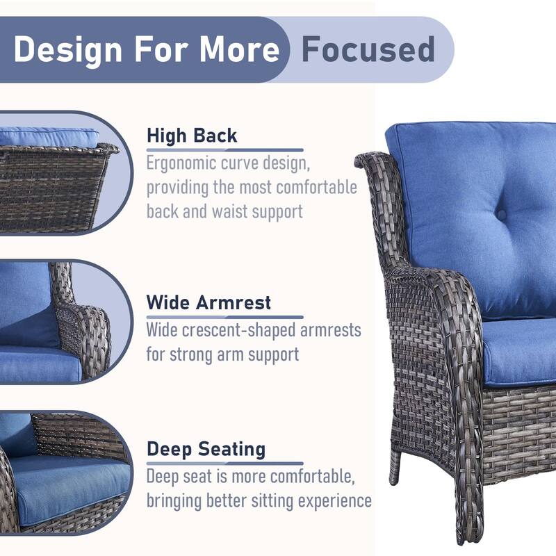 Outdoor 3-Piece Sofa with Ottomans Grey-Blue - Grey