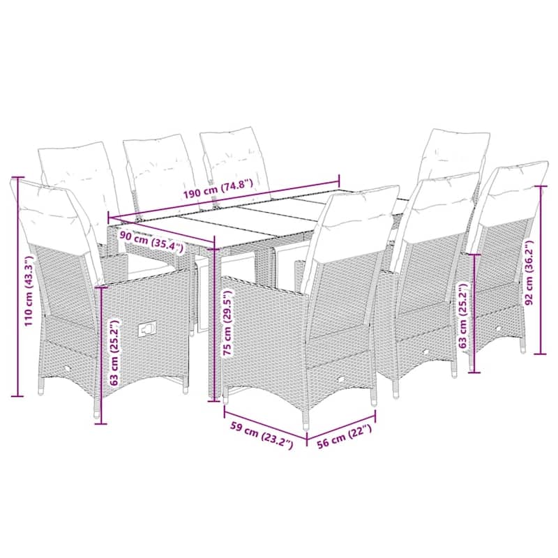 vidaXL Patio Dining Set with Cushions Outdoor Table and Chairs Bistro Set Black