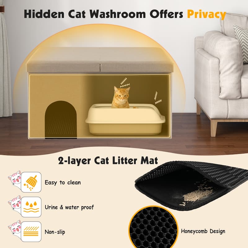 Cat Litter Box Enclosure Hidden Furniture with Urine Proof Litter Mat - 35.5" x 20" x 20" (L x W x H)