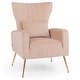 preview thumbnail 2 of 30, Costway Velvet Upholstered Wingback Chair with Lumbar Pillow & Golden - See Details Pink