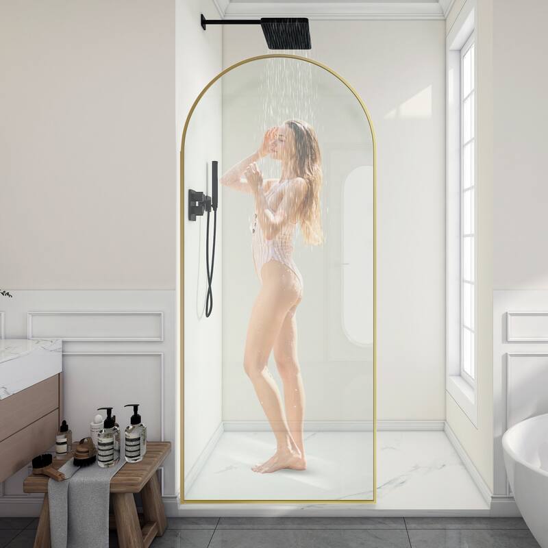 Ember Series 34 in. W x 78 in. H Fixed Framed Shower Door in Black, Gold or Nickel Finish with Clear or Fluted Glass