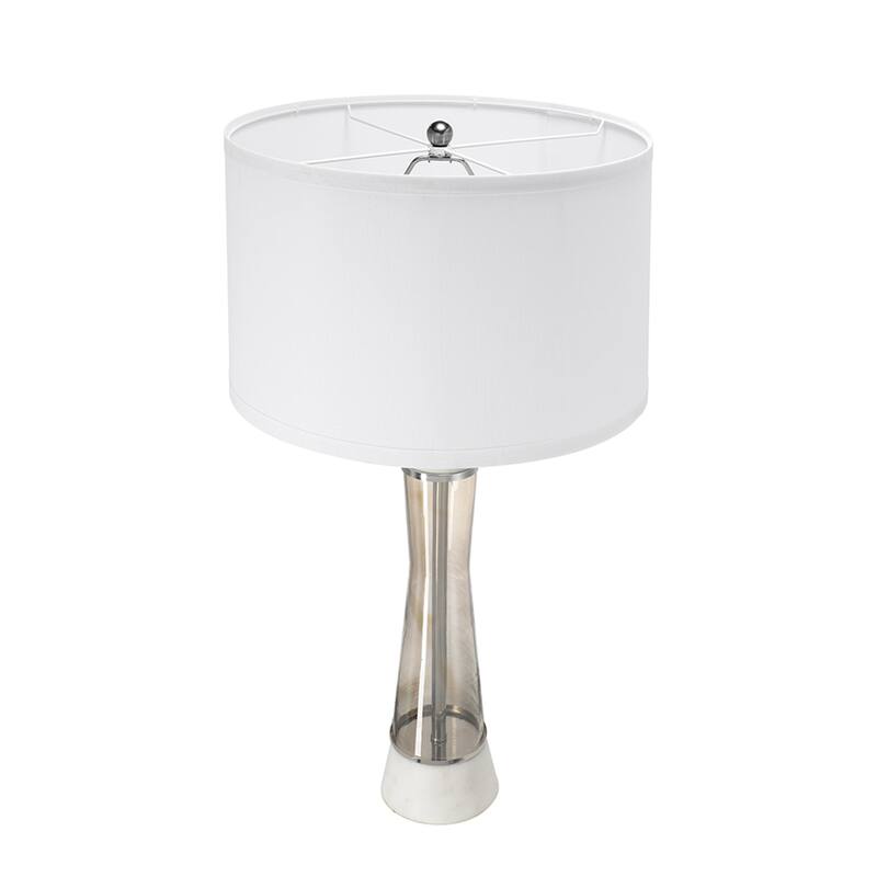D15x30.2" White and Bronze Marble Table Lamp with Glass Cylinder